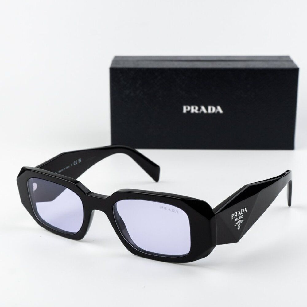 NEW Prada PR17WS 16K40J Black Violet Rectangle Unisex Sunglasses